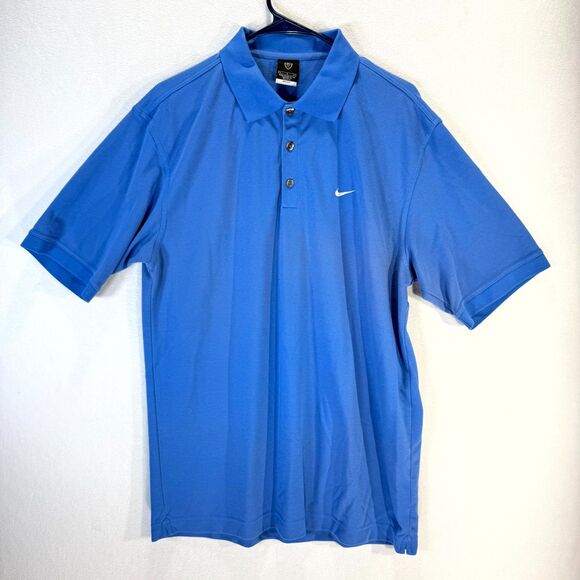 Nike‎ Dark Blue Dri-Fit Short Sleeved Polo with Logo Mens Size L - Picture 1 of 10
